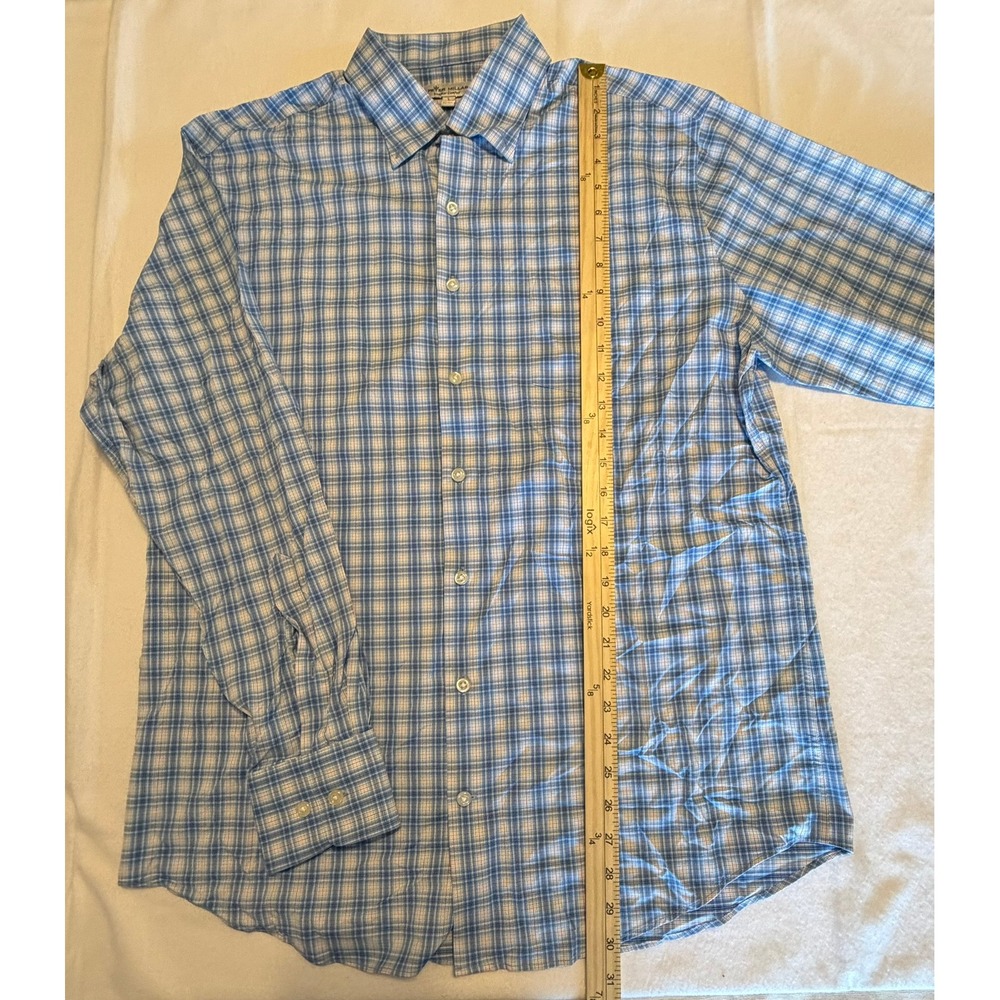 Peter Millar Summer Comfort Mens Large Blue Orange Plaid Performance Shirt L/S - Picture 5 of 7